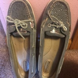 Women’s leather Sperrys grey ash blue